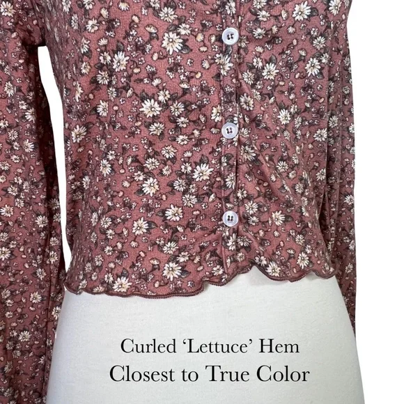 Flirty Long Sleeve Button Up Floral Mauve Crop Top - Picture 9 of 16